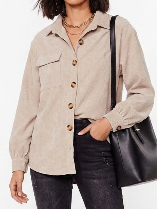 Nasty Gal Tops - Nasty Gal Womens Corduroy Button-Up Shirt Beige 4